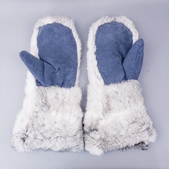 Genuine Rabbit Fur Gloves Mittens Long Mittens Men's Size Small Sherpa Lined - Picture 3 of 9